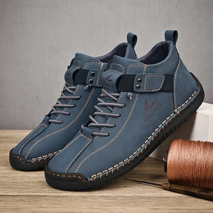 New 2025 Handmade Leather Casual Men Shoes Design Sneakers Man Breathable Leather Shoes Ankle Boots Outdoor Non Slip Walking