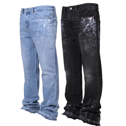 Jeans Men Denim Pant Vintage Straight Pants Mid Waist Stretch Distressed Washed Pockets Button Trousers 2025 Streetwear Denims