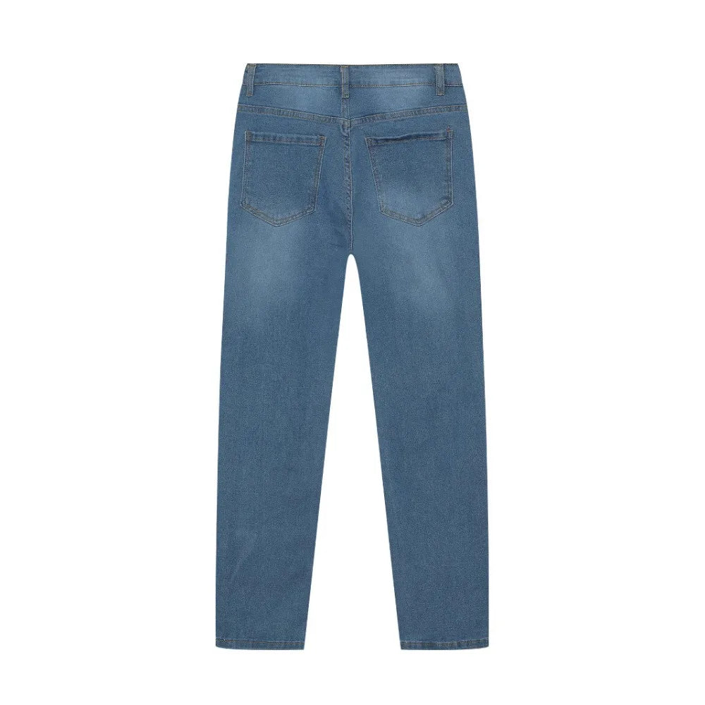 Slim Stretch Destroyed Jeans for Men - Fashionable Skinny Leg Denim with Edgy Ripped Accents