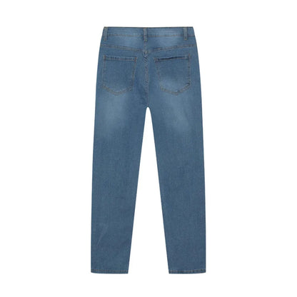 Slim Stretch Destroyed Jeans for Men - Fashionable Skinny Leg Denim with Edgy Ripped Accents