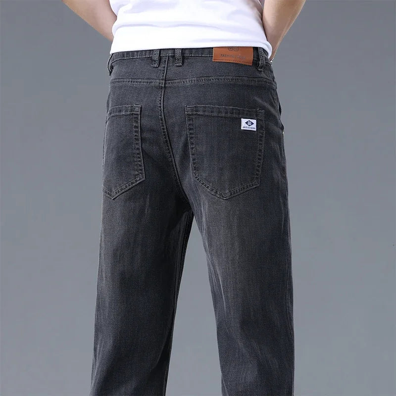 Lyocell Business Jeans Men's Spring Thin Casual Straight Fashion Loose Brand Pants Comfortable Male Denim Trousers