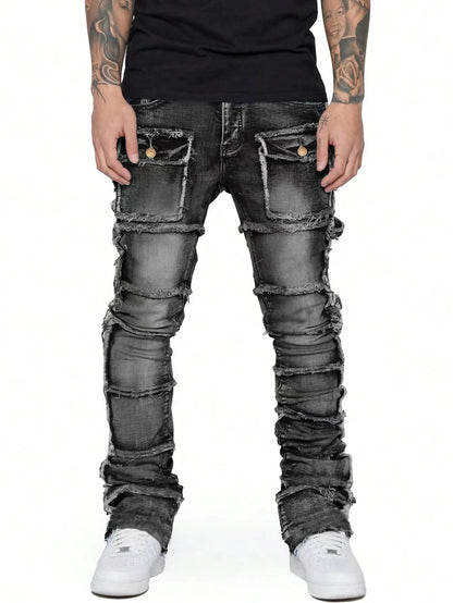 2025 New Men Ripped Stacked Jeans Distressed Slim Fit Skinny Straight Leg Jeans Fashion Hip Hop Denim Pants Casual Streetwear