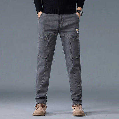 2025 New Style Jeans Men's Slim Fit Korean Style Comfortable Straight Leg Elastic Gray Mid Waist Pants Men's Casual Denim Pants