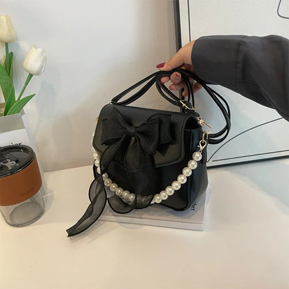 Black Ladies Shoulder Bag Korean Bow-Knot Fashion Top-Handle Bag Women Canvas Large Armpit Bag 2024 Designer New Handbags