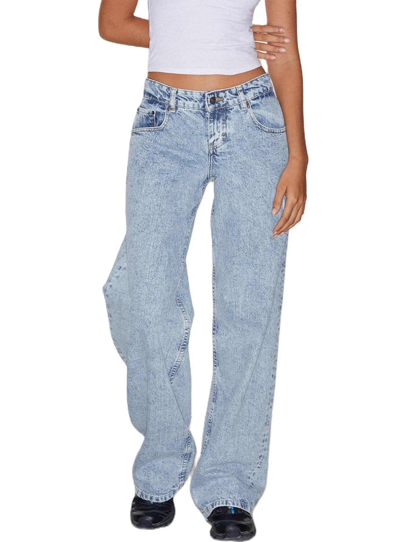 High Quality Women's Straight Leg Jeans Four Seasons New Fashion Loose Low Waist Wide Leg Pants Women's Casual Elasticless Jeans