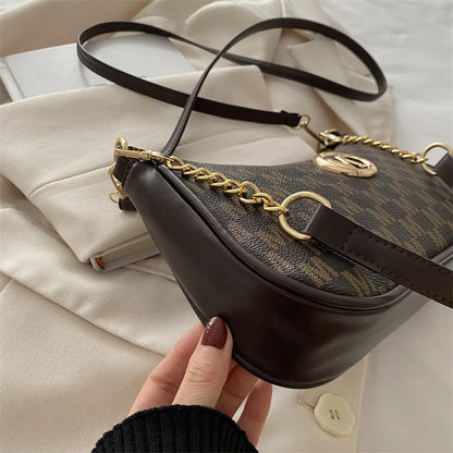 Vintage Style Handbag Crossbody Bag, Gold Letter 'M' Design Pu Leather Shoulder Messenger Bag, Synthetic Leather Tote Bag, Purse