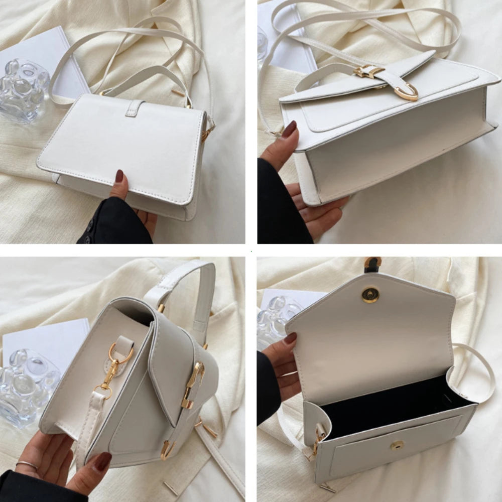 Fashionable Minimalist Crossbody Bag with Top Handle and Flap for Women Solid Color Square Purse with Simple Design Womens Bag