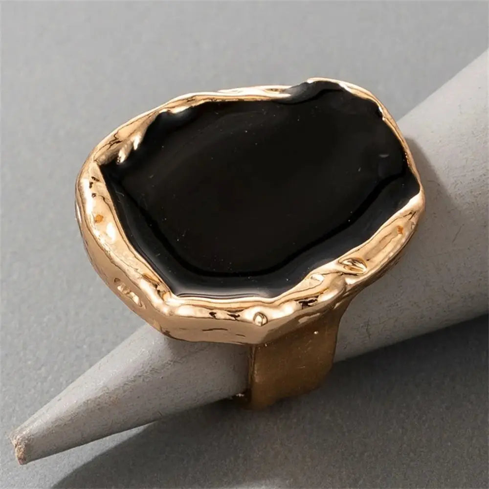 Large Bohemian Black Stone Ring Metal Charm Oil Dripping Large Joint Ring Large Joint Stainless Steel Gothic Jewelry Men