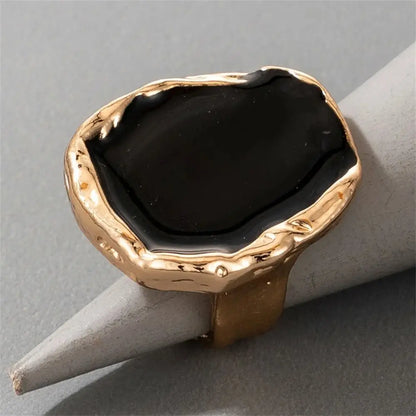 Large Bohemian Black Stone Ring Metal Charm Oil Dripping Large Joint Ring Large Joint Stainless Steel Gothic Jewelry Men