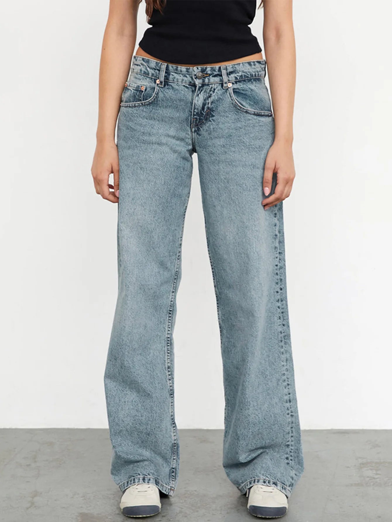 High Quality Women's Straight Leg Jeans Four Seasons New Fashion Loose Low Waist Wide Leg Pants Women's Casual Elasticless Jeans