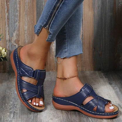 2024 Summer Women Wedge Sandals Premium Orthopedic Open Toe Sandals Vintage Anti-Slip Leather Casual Female Platform Retro Shoes