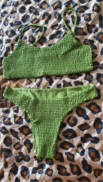 Bikini For Women Fold Push-Up Knitting Bra Bandage Bikini Set For Women Summer Holiday Beach Bathing Suits