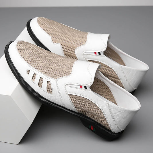 Business Leather Shoes For Men Summer British Style Hight Quality Casual White Leather Shoes Male Slip On Men Loafer Comfortable