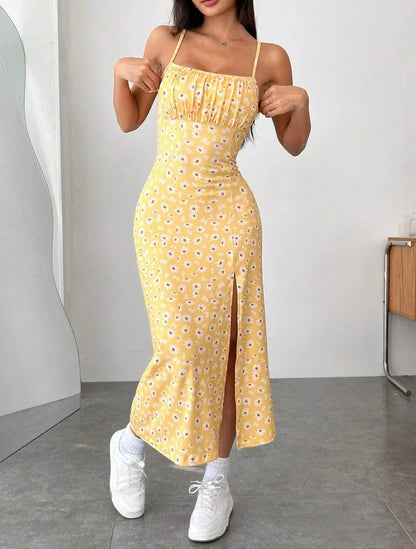 Fall 2025 Long Dress Strapless Wrap Chest High Slit Daisy Leopard Print Wrap around Skirt Maxi Dress