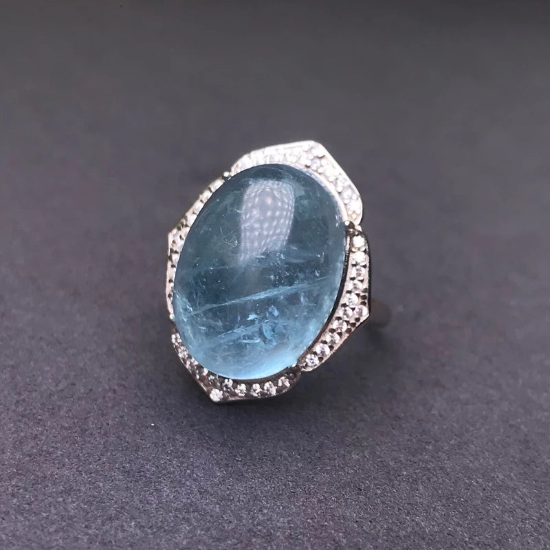 CSJ Big Stone Natural Aquamarine Rings Sterling 925 Silver Turquoise Gemstone 13*18mm Jewelry Women Wedding Engagment Party Gift