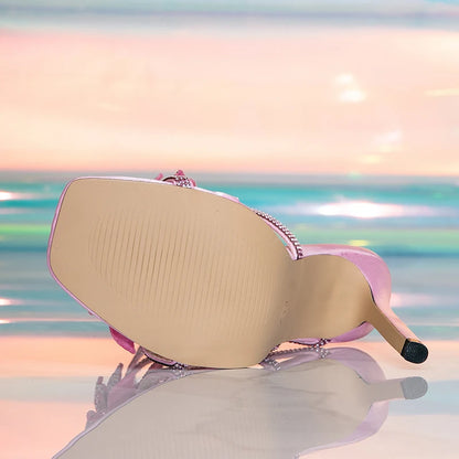 Eilyken New Design Crystal Flower Ankle Strap Women Sandals Sexy Thin High Heels Open Toe Stripper Party Ladies Shoes