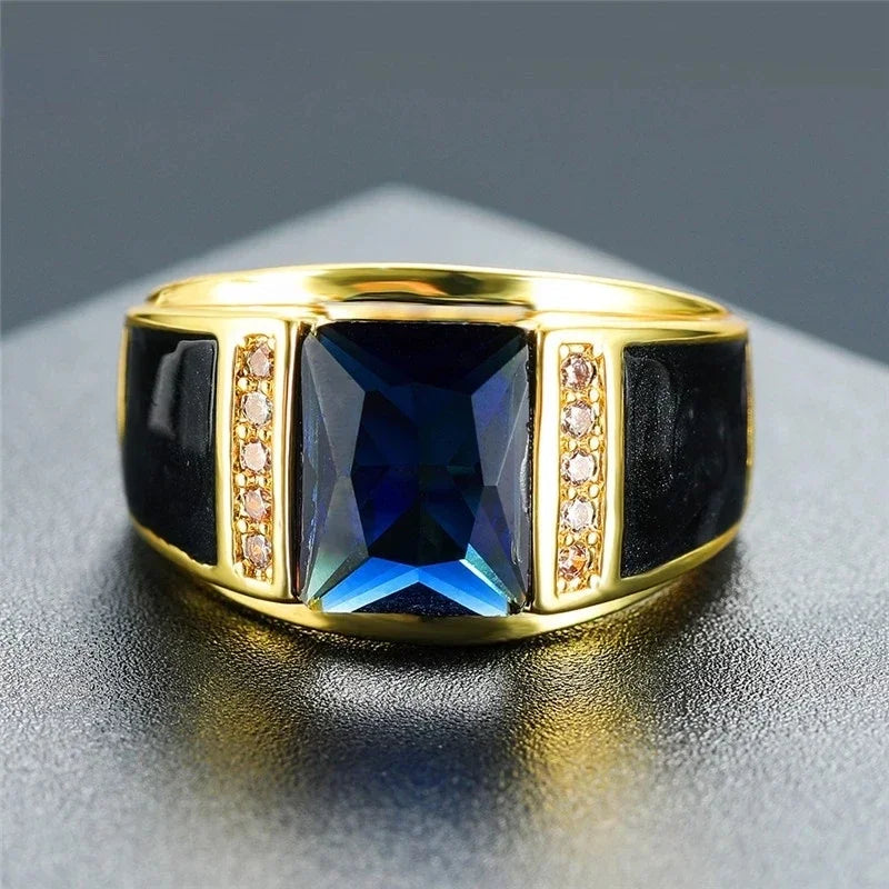 New Copper Material Open Adjustable Ring Black Gemstone Personality High Jewelry Fashion Luxury Business Suitable for Men Gift
