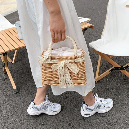 Straw Bags for Women Square Handbags Summer Rattan Shoulder Bags Handmade Knitted Storge Small Totes Bag 2025 New Fashion women