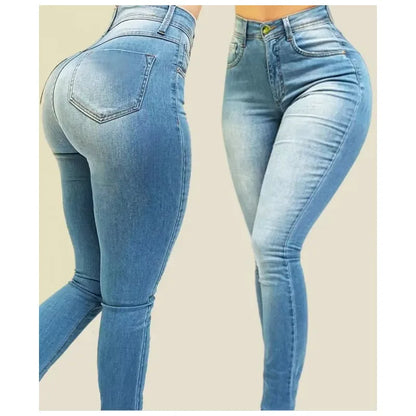 Woman's pure color jeans denim high waist jeans street play cultivate one's morality pants shaping figure with high waist jeans