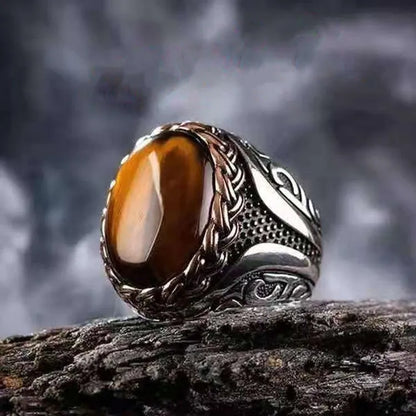 New Brown Retro Tiger Stone Men's Ring Personality Ring Fashion Temperament To Attend The Banquet Luxury High Quality Jewelry