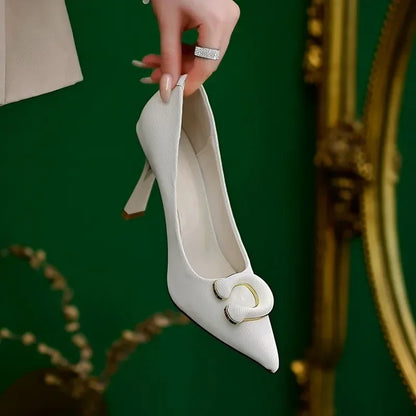 Spring Shoes for Women Pointed Toe Thin Heel Women Pumps Genuine Leather High Heels Women's Stiletto Heels Office Ladies Shoes