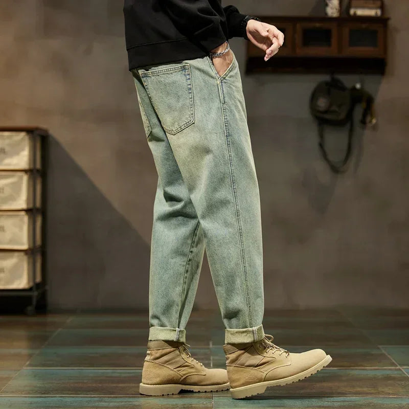 2025 Autumn and Winter New Loose and Versatile Harem Pants Retro Simple Fashion Solid Color Comfortable Versatile Jeans for Men