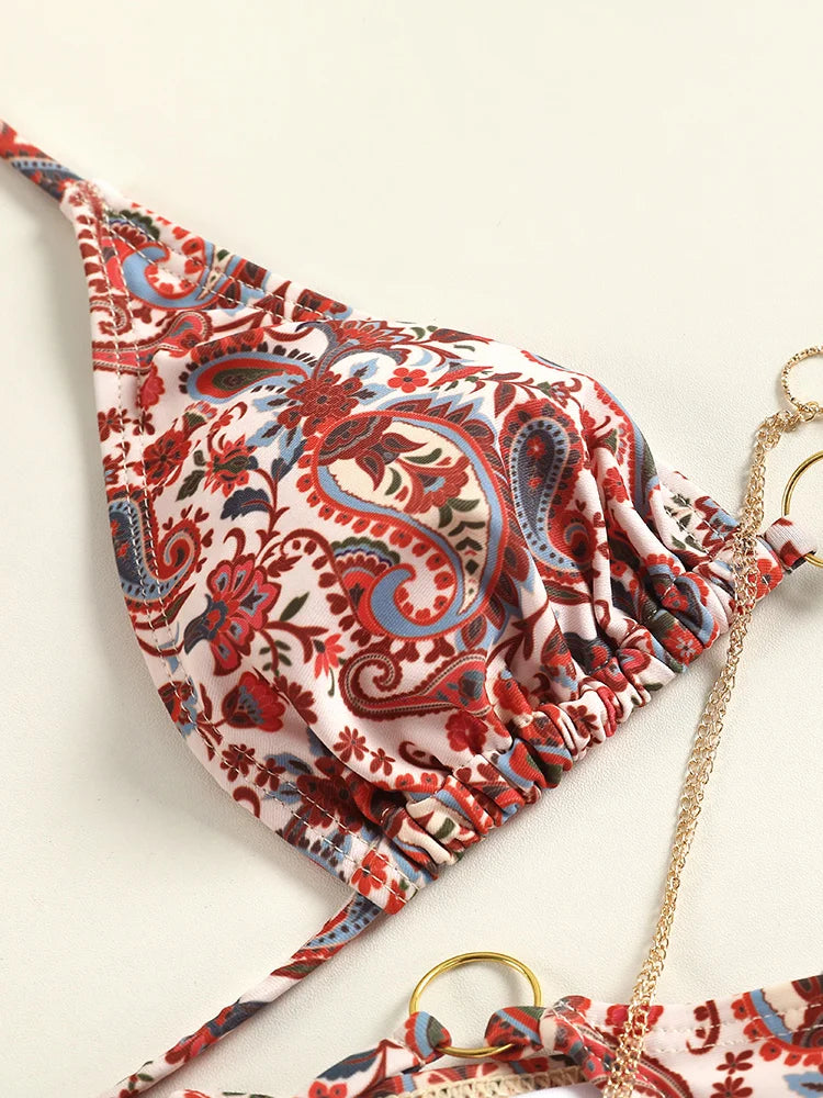 Bathing Suits Triangle Bikinis Printed Swimwear Women's Low Waist Swimsuit Bandage Biquini Set New Two Piece Suits