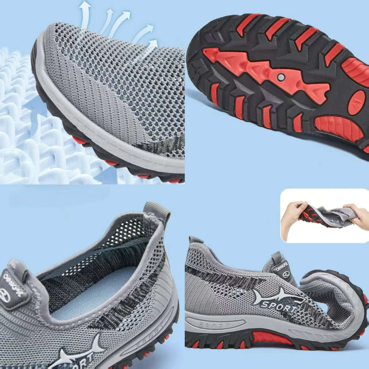 Summer Men's Shoes Lightweight Sneakers Fashion Outdoor Male Hiking Shoes Soft Soled Running Shoes Mesh Slip on Men Casual Shoe