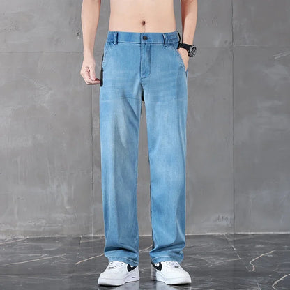 2025 New Summer Business Classic Thin Lyocell Men's Jeans Straight Denim Trousers Stretch Comfortable Loose Male Jean Pants