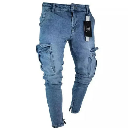 Men Jeans Washed Pencil Pants Mid Waist Denims Vintage Pockets Button Zipper Fly 2025 Casual Basics Ankle Length Trousers Man