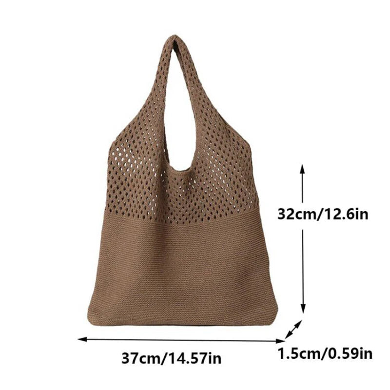 New Trend Women's Bag Crochet Handbag Retro Knitted Braid Solid Color Hollow Black Khaki Top-handle Tote Bag Shopper