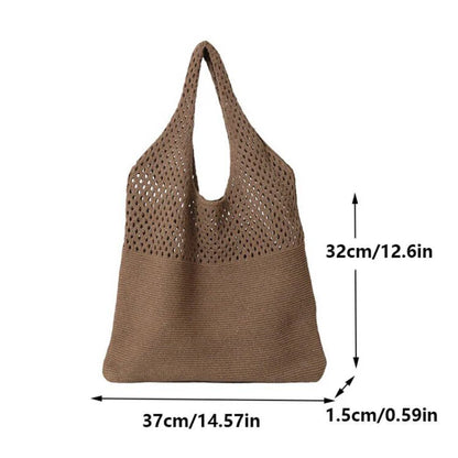 New Trend Women's Bag Crochet Handbag Retro Knitted Braid Solid Color Hollow Black Khaki Top-handle Tote Bag Shopper