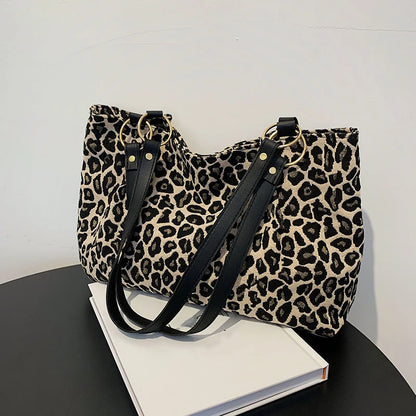 New Fashion Tote Bags Shopping and Travel Canvas Bags Women Popular Handbags Large Capacity Leopard Shoulder Bags