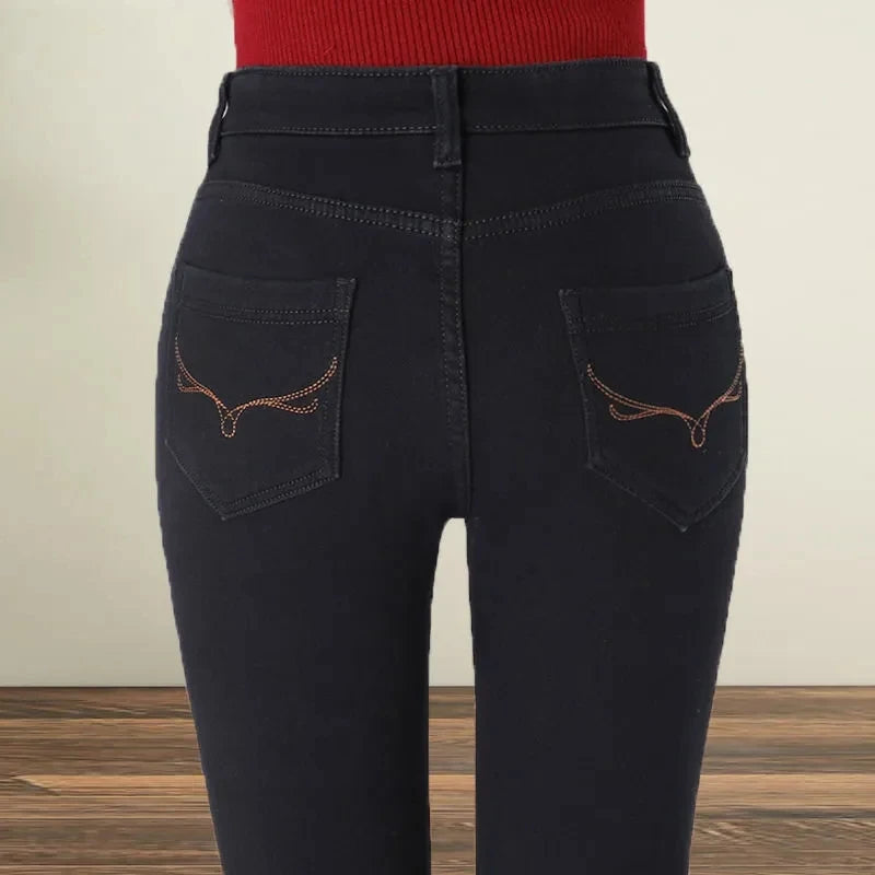 Straight leg Jeans Women High waisted Elastic New Slim Denim Pants Female Spring Autumn Loose Hip Lifting Casual Trousers