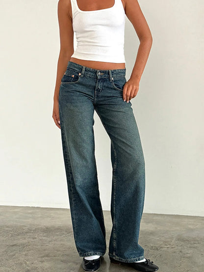 High Quality Women's Straight Leg Jeans Four Seasons New Fashion Loose Low Waist Wide Leg Pants Women's Casual Elasticless Jeans