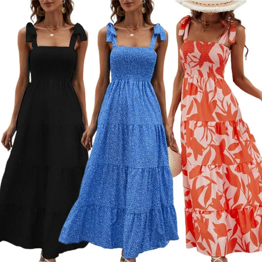 2023 New High-Waisted Printing Strapless Dress Women's Self-Independent Realistic European and American Style Amazon Wish