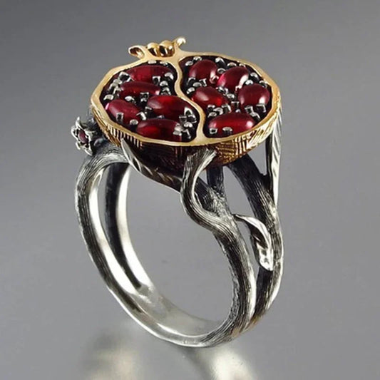 Vintage Fruit Fresh Red Garnet Rings For Women s Resin Stone Pomegranate Jewelry Ancient Anniversary Ring