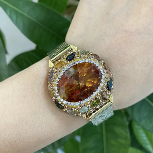 Color-changing Sudan Stone Nartual Tourmaline Stainless Steel Belt Bracelet Zultanite Quartz Bangle Exquisite Women Jewelry