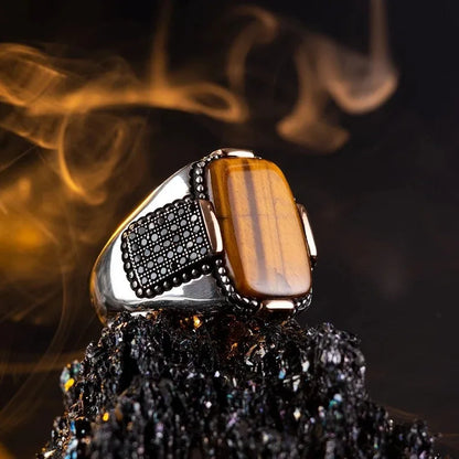 New Brown Retro Tiger Stone Men's Ring Personality Ring Fashion Temperament To Attend The Banquet Luxury High Quality Jewelry