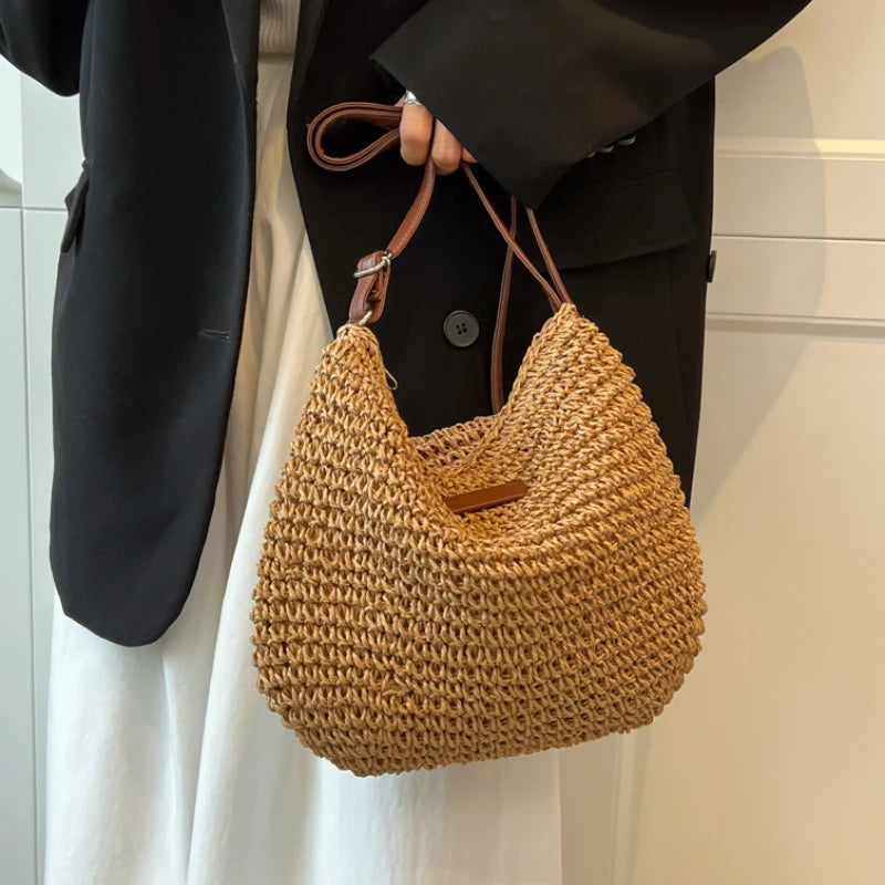 Straw Knitted Purses and Handbags Women Shoulder Bag Straw Woven Side Bag for Ladies Handbag Beach Bag Crossbody Bags for Women