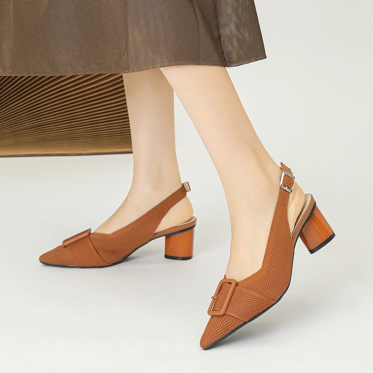 Women's High Heel Sandals Large 42/43 Pointed Knitted Breathable Non slip Rubber Sole 2025 New (5cm High)