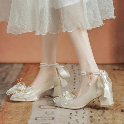 spring and autumn new style fashionable, comfortable and versatile pearl temperament versatile square-toe pumps for women