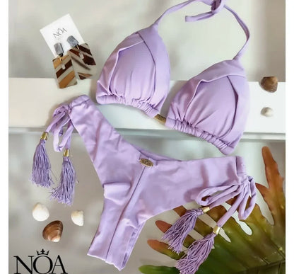 sexy women bikini, brazilian triangle bikini, push-up swimsuit, metal chain beach bikini