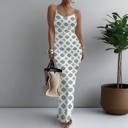 Floral Print Women's Spaghetti Strap Maxi Dress – Lightweight & Breezy, Perfect for Summer Days, Available in Sizes XS-2XL
