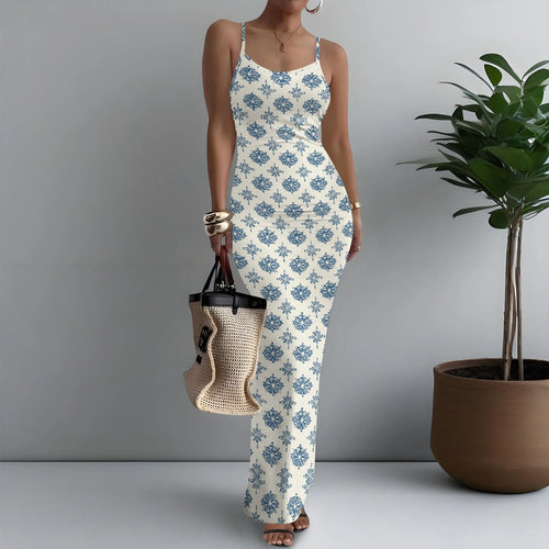 Floral Print Women's Spaghetti Strap Maxi Dress – Lightweight & Breezy, Perfect for Summer Days, Available in Sizes XS-2XL