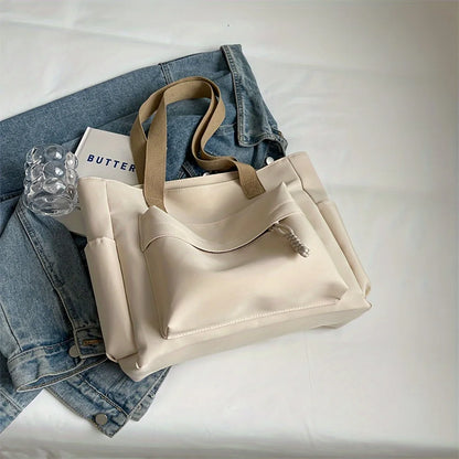 Nylon Tote Bag with Multiple Pocket Lightweight Foldable Design for Office Commute Shopping Fitness Storage Handbag Shoulder Bag