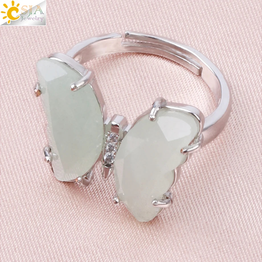 Gold Color Crystal Ring Natural Gemstone Butterfly Rings for Women Amethysts Lapis Lazui Pink Quartz Adjustable Engagement  H125