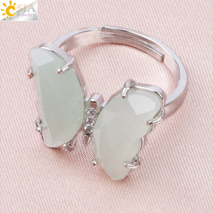 Gold Color Crystal Ring Natural Gemstone Butterfly Rings for Women Amethysts Lapis Lazui Pink Quartz Adjustable Engagement  H125