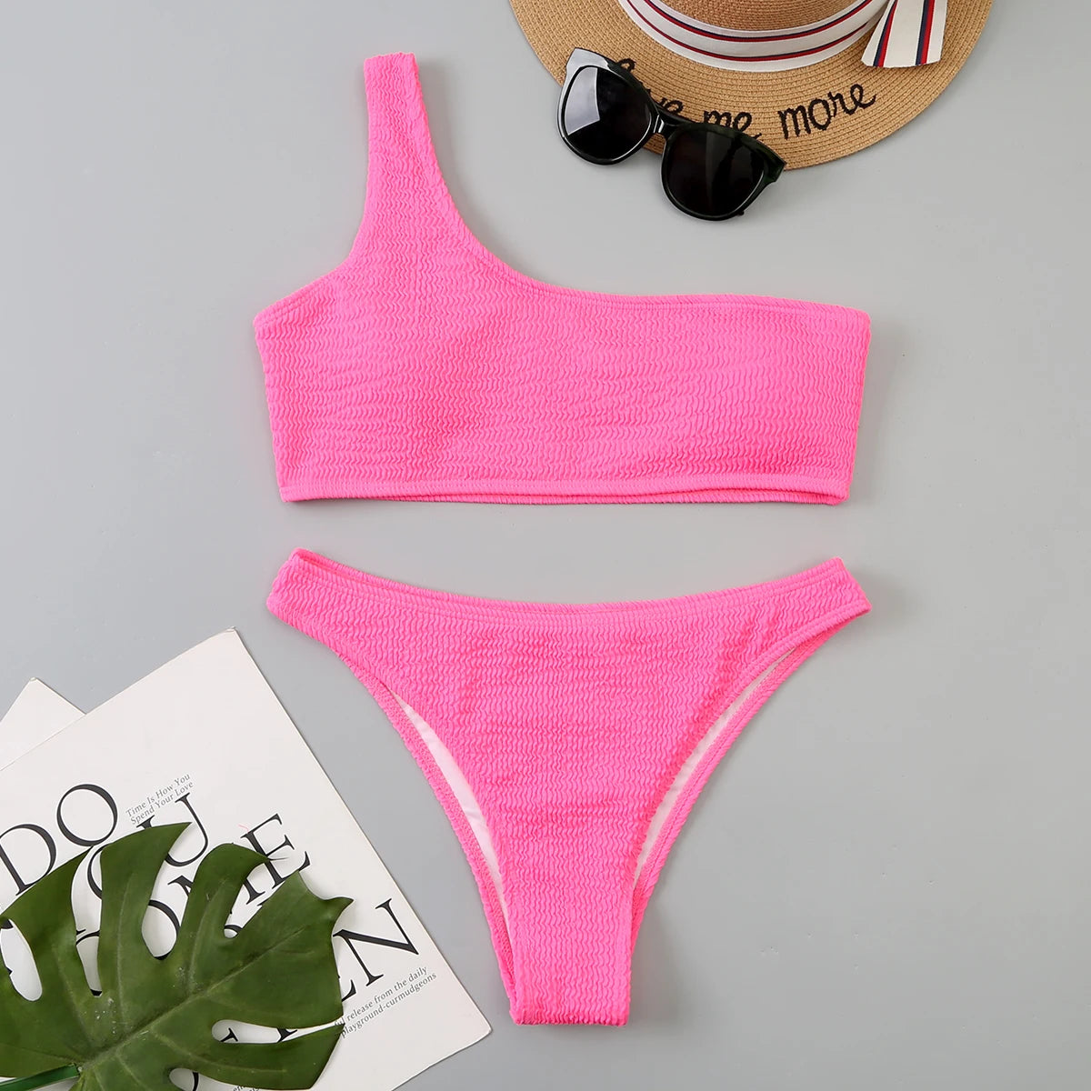 One Shoulder Bikinis 2025 Women Sexy Swimwear Female Brazilian Swimsuit Solid Beachwear Bathers Bathing Swimming Swim Suit