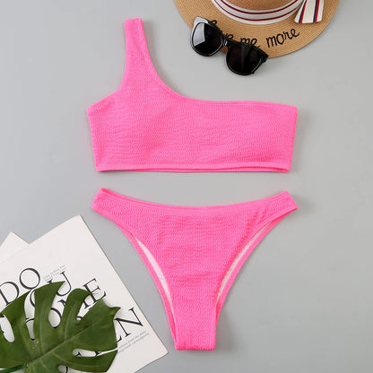 One Shoulder Bikinis 2025 Women Sexy Swimwear Female Brazilian Swimsuit Solid Beachwear Bathers Bathing Swimming Swim Suit